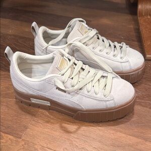 Puma Beige Platform Sneakers with Brown Soles